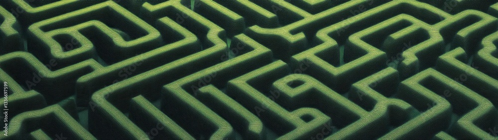 Intricate Green Maze Pattern with Shadows and Depth Perception Intricate Green Maze Pattern with Shadows and Depth Perception