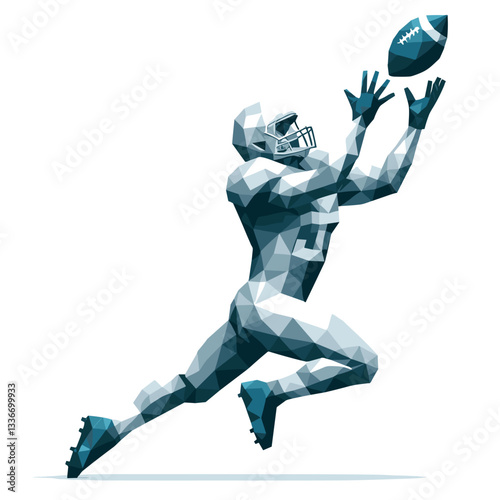 Football player catching ball in geometric style.
