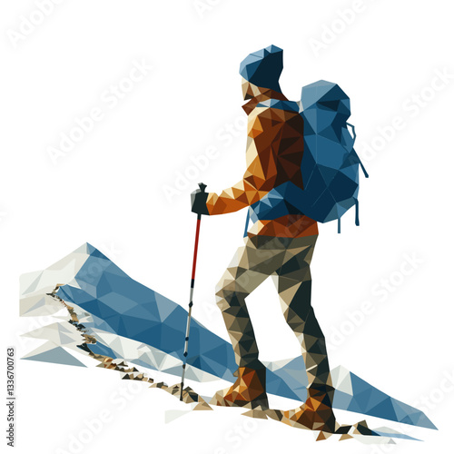 Hiker trekking up mountain path