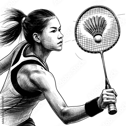 Woman playing badminton in action