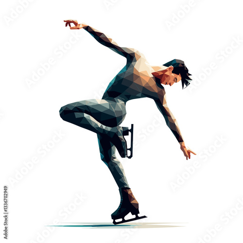 Polygon Style Figure Skater Gliding on Ice Rink