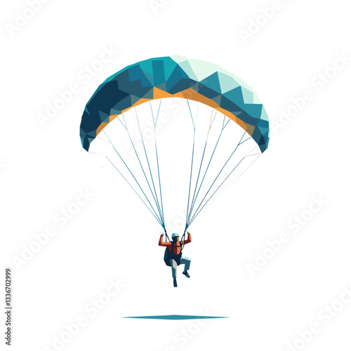 Parachutist landing against white background