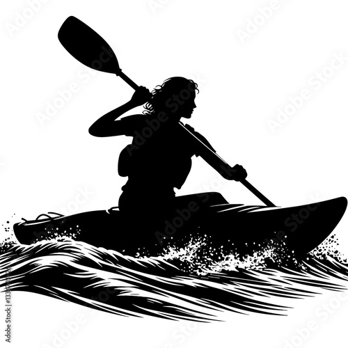 Kayaker Paddling In Water Silhouette
