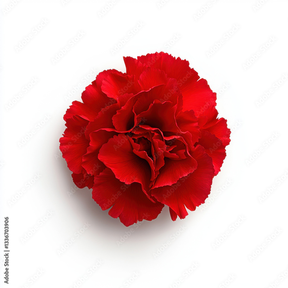 Charming and fresh carnation flower displayed beautifully on a white background with ample copy space for text or design elements in a realistic photography style Charming and fresh carnation flower displayed beautifully on a white background with ample copy space for text or design elements in a realistic photography style