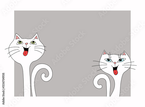 Cartoon funny cats. Frame, border with pets, kittens. Place for text, postcard design, information banner, pet good, adoption of homeless animals. Funny laughing cats. Vector doodle illustration..