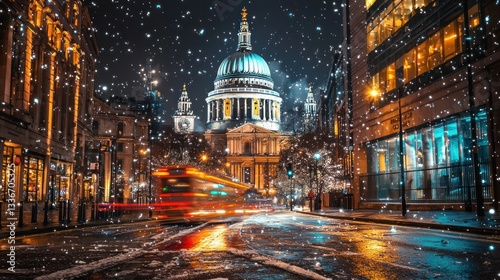 Snowy London Night: St. Paul's Cathedral Under Winter's Spell