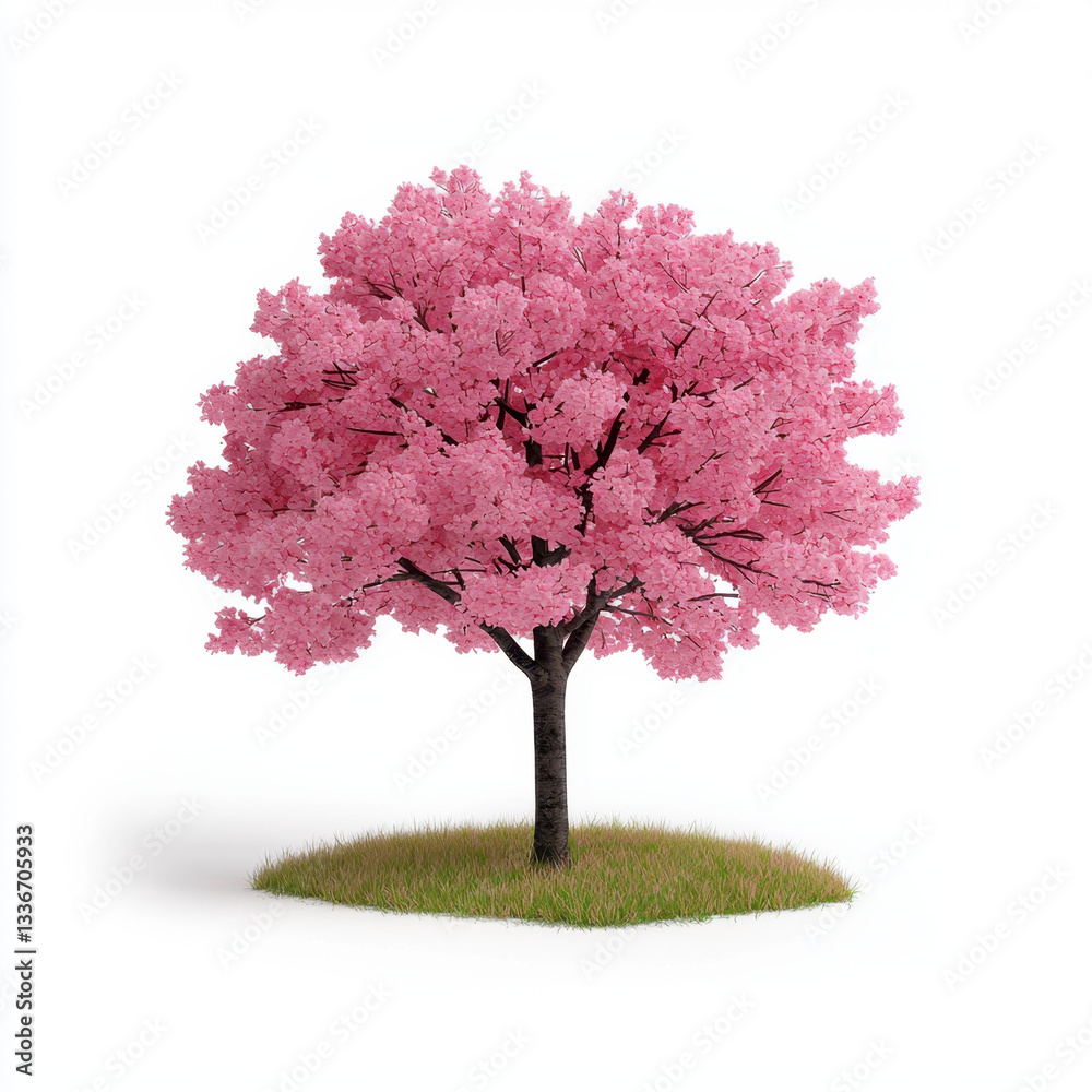 Fototapeta premium Stunning cherry blossom tree with delicate pink flowers set against a clear blue sky creating a serene outdoor scene with ample copy space for text
