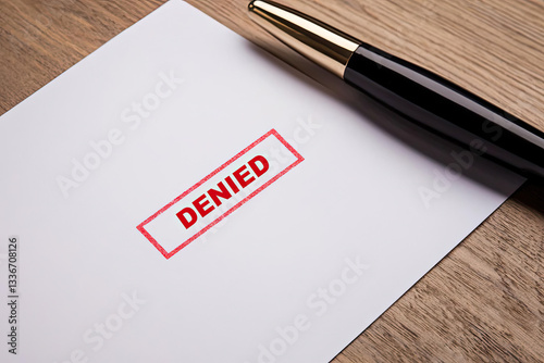 A red 'DENIED' stamp on a blank paper background with a pen beside it, symbolizing rejection or denial in business operations.