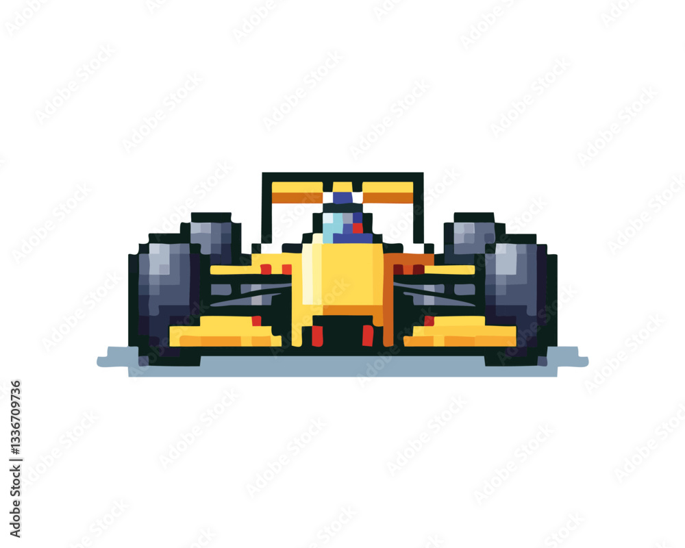 8-bit racing car vector: colorful pixel art car front view, retro car illustration front view for games, web and print