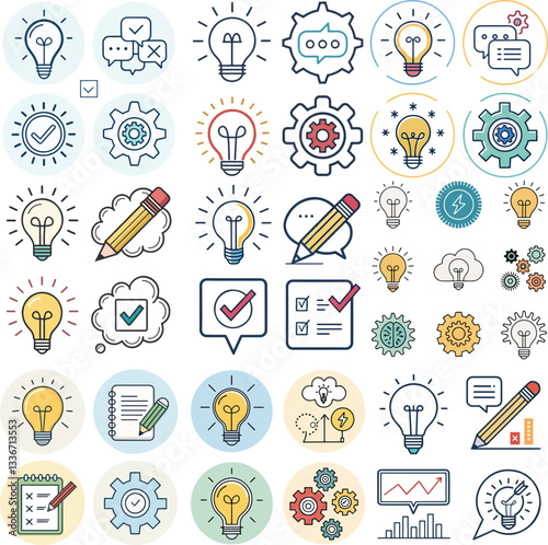Idea Icon Set with Editable Stroke   Creativity and Innovation Symbols