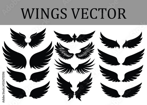 Heroic and Villainous Wings Vector Set – Bold wings suited for character alignment themes in fantasy comics, books, or roleplaying games.