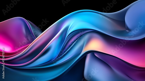 Fluid 3D ribbonlike structures with iridescent colors, abstract and dynamic photo