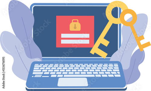 Access the system web login account menu display on the laptop. Flat design style