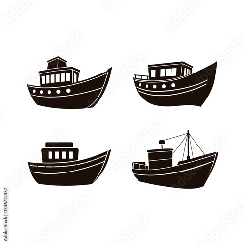 set of ships, Sea, ship and wave silhouette vecto.