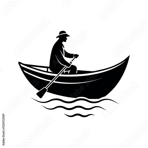 Adobe Illustrative of silhouette fisherman. Collection of fishing man on the waves and of the motorboat Artwork.