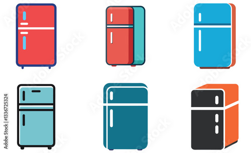 Colorful Refrigerator Icon Set, Simple, Modern, Flat Design