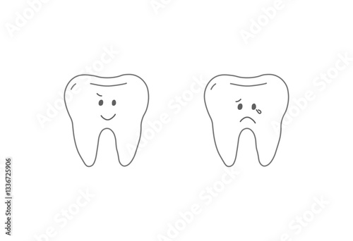 歯, 虫歯, デンタルケア, 口腔衛生, 歯磨き, 歯の健康, 歯医者, 歯科, 虫歯予防, 子ども向け, 健康, 笑顔, 泣き顔, キャラクター, シンプルイラスト, ゆるキャラ, 教育, 保健, 歯科医院, クリニック, 歯のアイコン, デンタルケアイラスト, 清潔, かわいいデザイン, イラスト素材, 健康管理, 医療, ヘルスケア, 白黒イラスト, 子ども教育