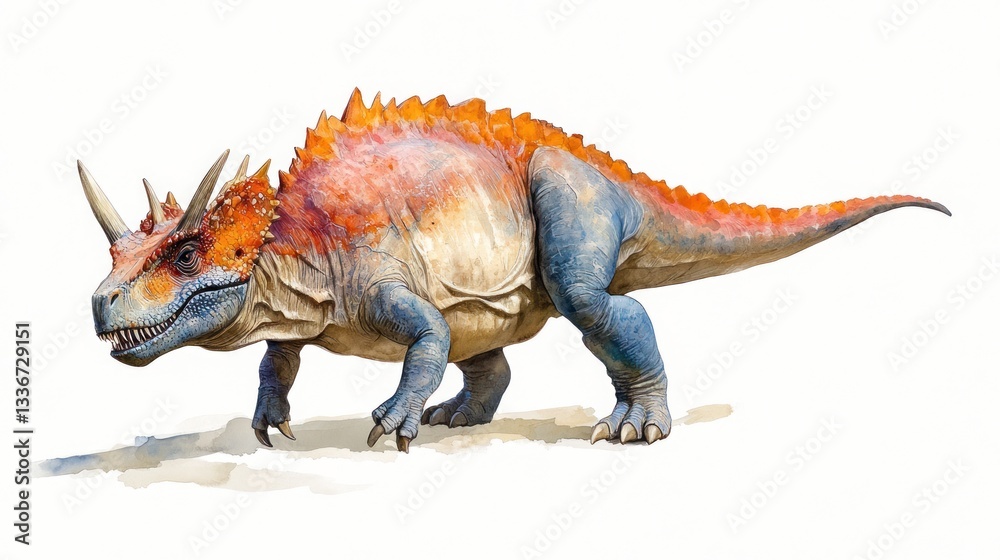 Naklejka premium Colorful Watercolor Dinosaur for Children with Copy Space on White Background