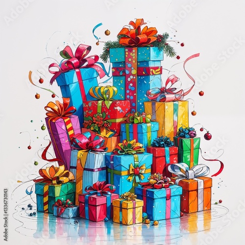 christmas gifts present birthday holiday ribbon celebration decoration surprise package colorful design pattern background art