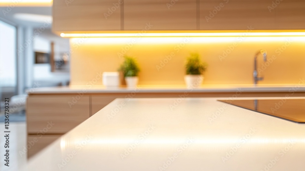 Modern minimalist kitchen design with sleek countertops and under cabinet lighting Modern minimalist kitchen design with sleek countertops and under cabinet lighting