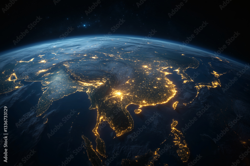Obraz premium Earth from space at night showcasing city lights