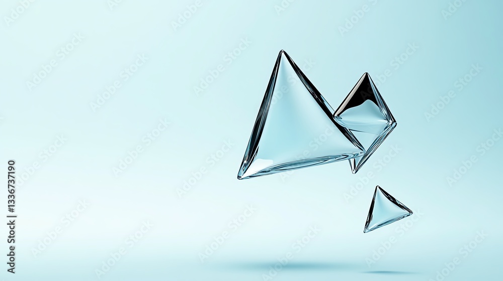 Floating glasslike triangles in an abstract arrangement, futuristic elegance Floating glasslike triangles in an abstract arrangement, futuristic elegance