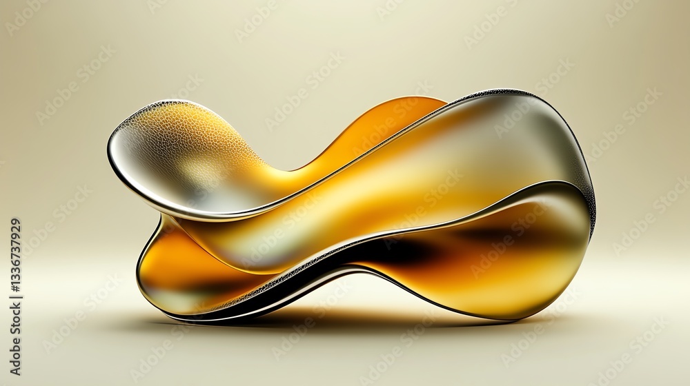 Fluidlike 3D organic shapes with a metallic gradient, surreal and artistic composition Fluidlike 3D organic shapes with a metallic gradient, surreal and artistic composition
