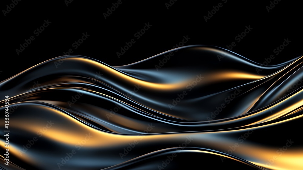 Sleek 3D fluid waves with metallic sheen, sophisticated and futuristic background Sleek 3D fluid waves with metallic sheen, sophisticated and futuristic background
