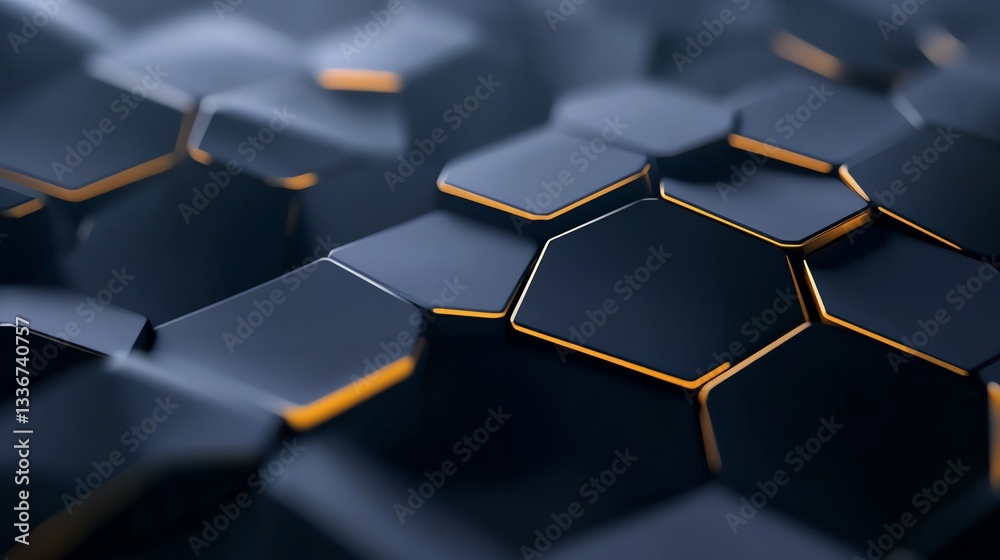 Obraz premium Dark geometric hexagonal pattern with a soft gold glow, modern and futuristic