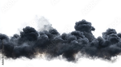 Dramatic black smoke billowing against a white background, creating an intense atmosphere for creative projects