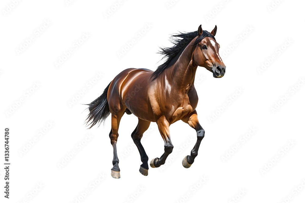 Australian Stock Horse Mustang Isolated on White and Transparent Background PNG Image.