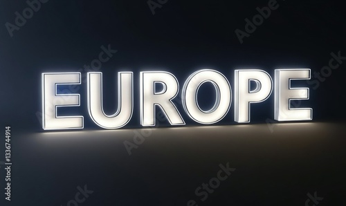 Luminous inscription! Big, glowing letters spell out a continental designation, softly lit