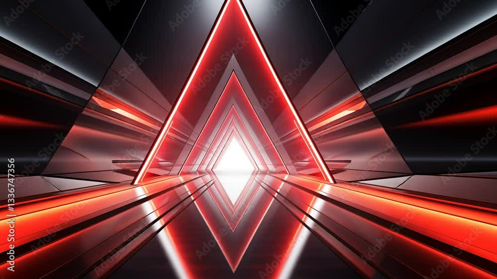 Futuristic tunnel with vibrant red and metallic accents