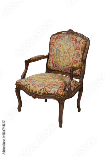 antique armchair isolated on white  Aubusson Pair Chairs