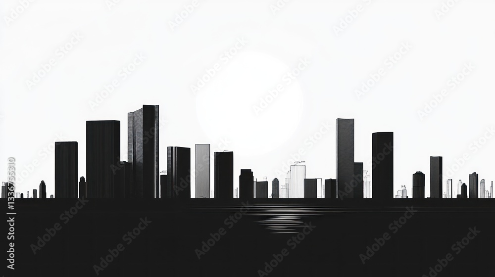 Obraz premium Cityscape silhouette sunset design, urban skyline graphic