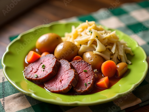 Corned Beef and Cabbage with Potatoes and Carrots – Traditional Irish Dish for St. Patrick’s Day
 photo