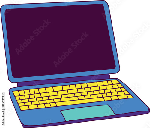 Vibrant Blue and Yellow Laptop Design. A stylized, cartoonish illustration of a laptop computer.