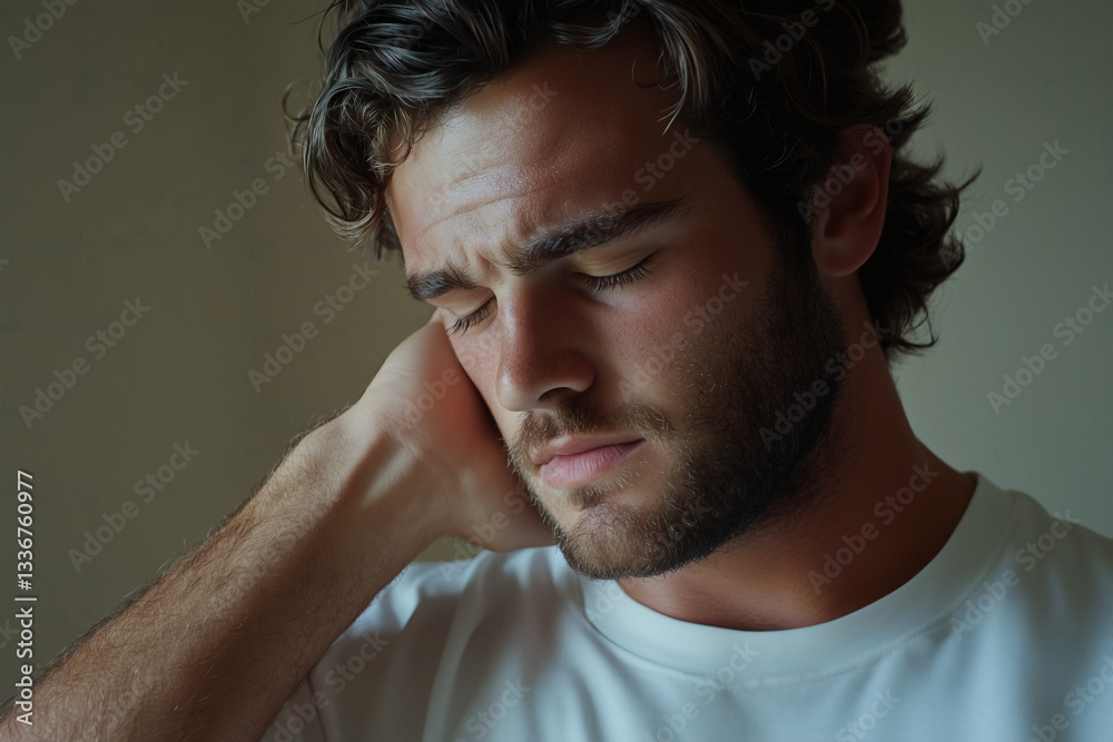 Fototapeta premium Pensive man with eyes closed