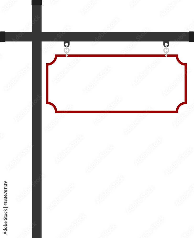 Obraz premium Illustration of a hanging sign board with blank copy space. Empty sign board with pole for your design. 