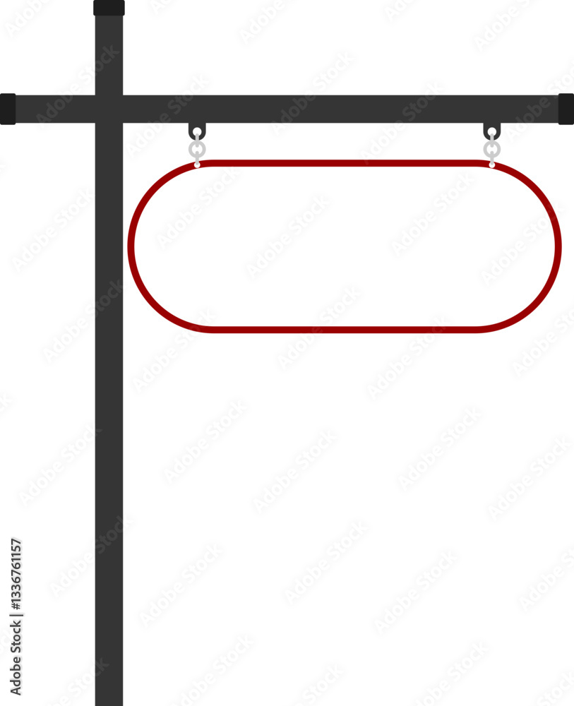 Obraz premium Illustration of a hanging sign board with blank copy space. Empty sign board with pole for your design. 