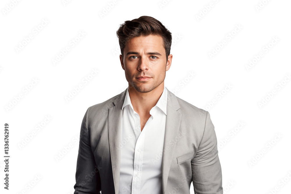 Handsome businessman model in suit, formal style, isolated on white background Handsome businessman model in suit, formal style, isolated on white background