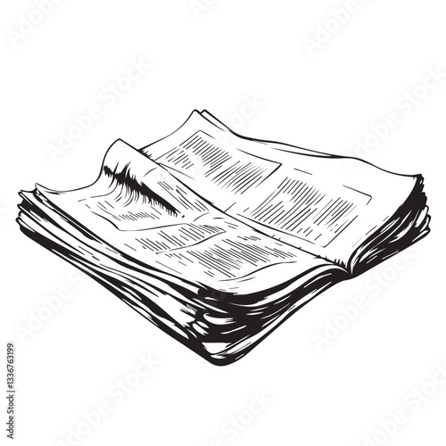 black and white graphic image of a newspaper on a white background, vector
