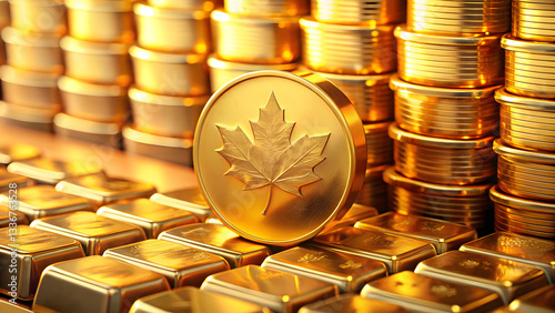 gold price commodity monetary.Gold coins and bars stacked, showcasing value and wealth