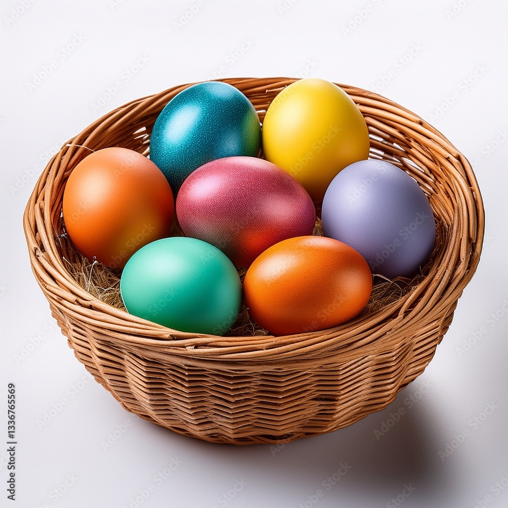 colorful Easter eggs in basket isolated colorful Easter eggs in basket isolated