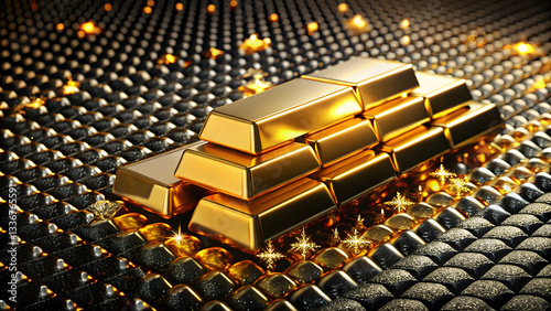 gold price commodity monetary.Luxurious gold bars stacked on textured surface, shining bright