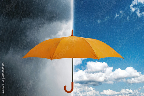 Umbrella Dividing Stormy and Sunny Weather photo