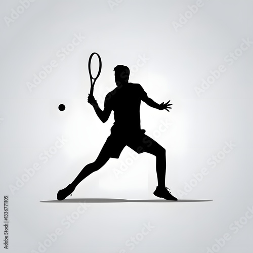 Silhouette Vector Illustration of a Tennis Player in Action on a White Background