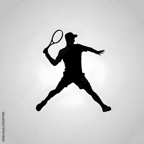 Silhouette Vector Illustration of a Tennis Player in Action on a White Background