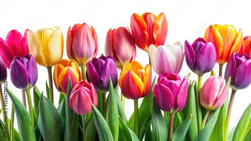 Vibrant Tulip Blooms Isolated on White Background, spring blooms Vibrant Tulip Blooms Isolated on White Background, spring blooms