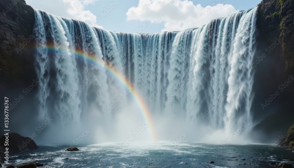A majestic cascade of water plunges down a series of rock faces A majestic cascade of water plunges down a series of rock faces